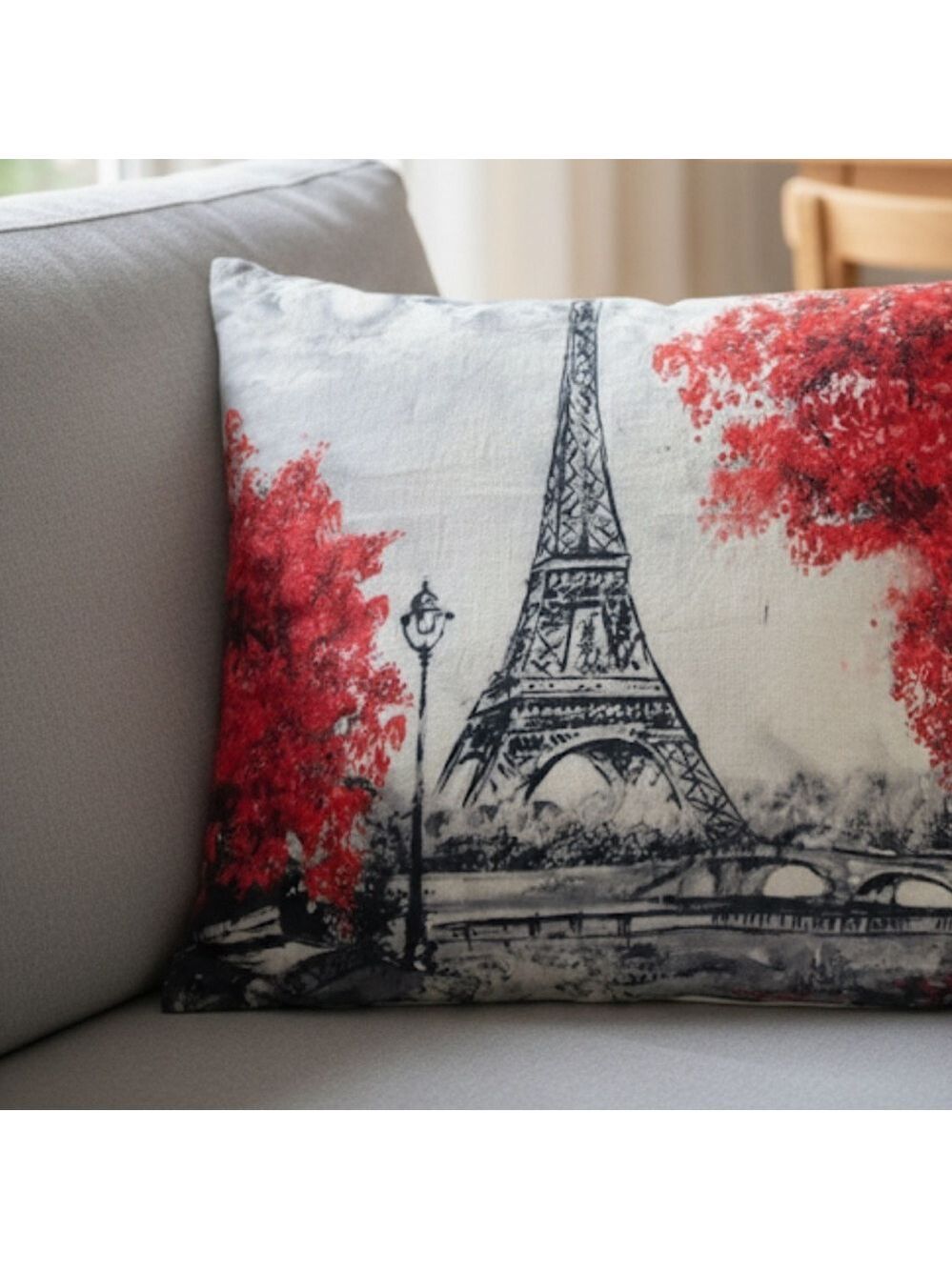 Paris Eiffel Tower Scene Linen Decorative Pillowcase 23.5 x 23.5